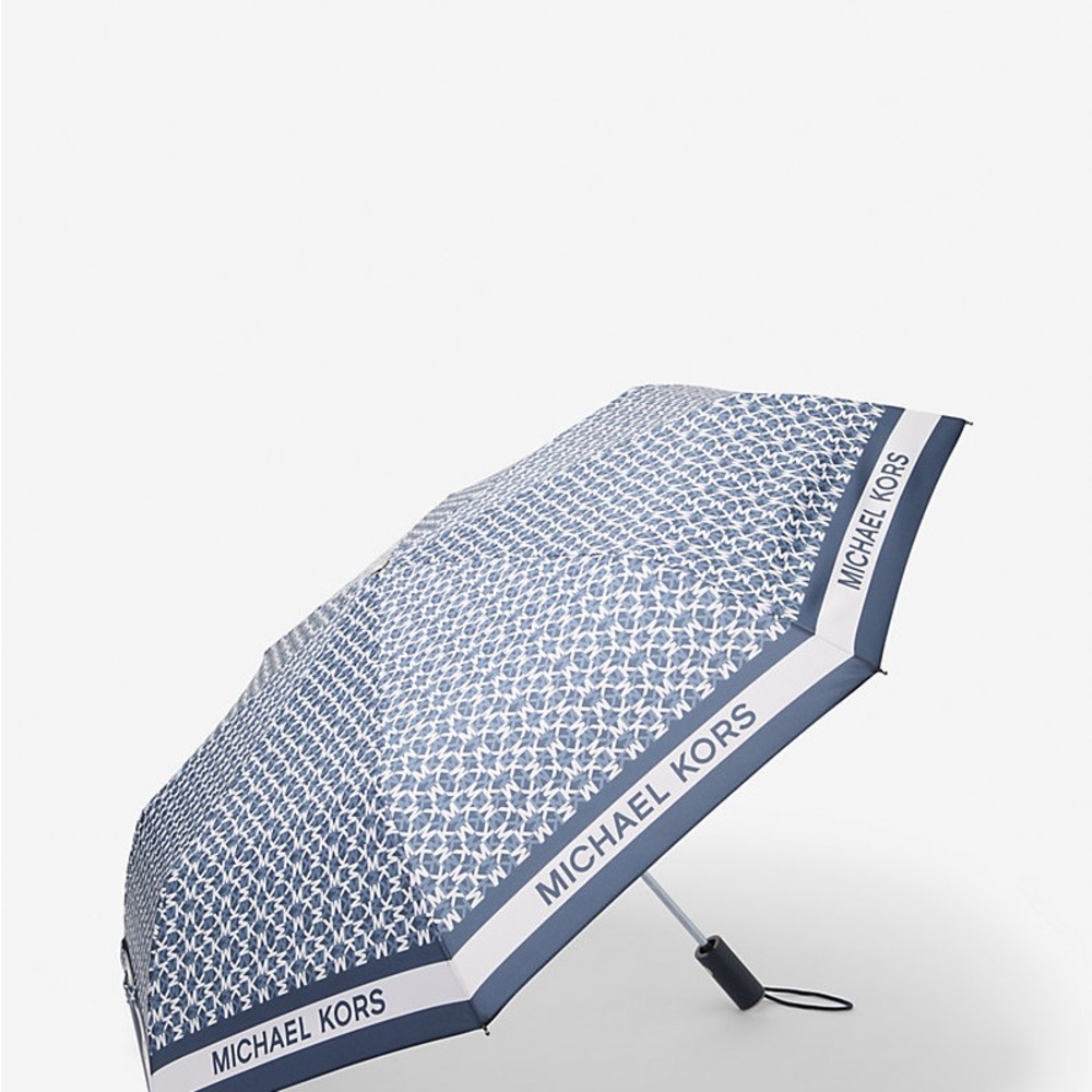 Michael Kors Navy White Monogram Easy Open Umbrella With Cover
